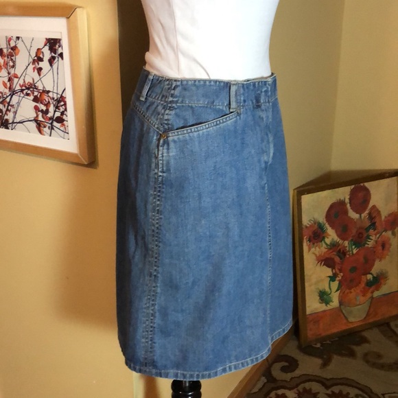 Vintage TALBOTS Size 6 petite Denim 100% Cotton Flat front 2 Pockets Skirt NEW - Picture 2 of 16